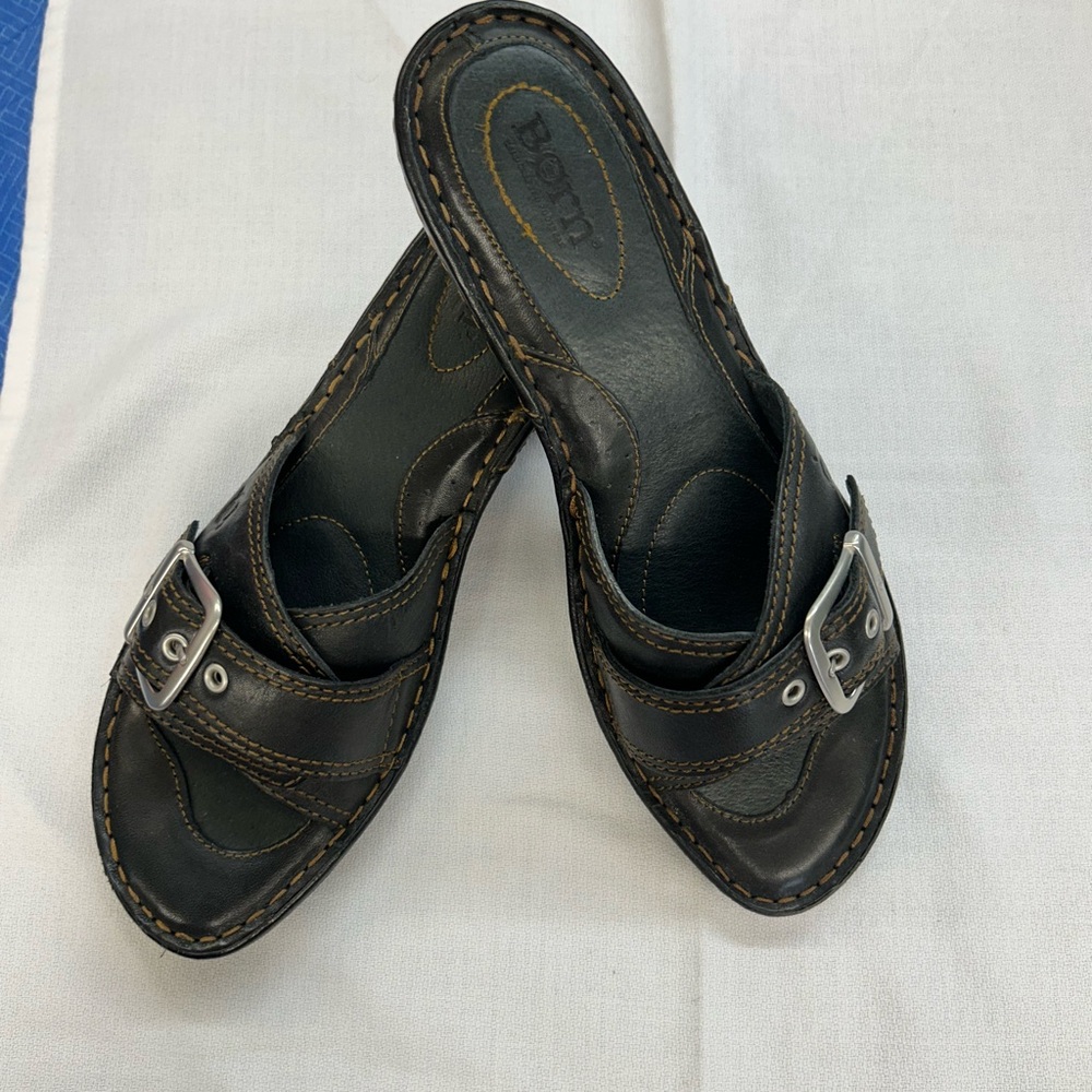 Born Black Mules with Silver Buckle and Low Heel
